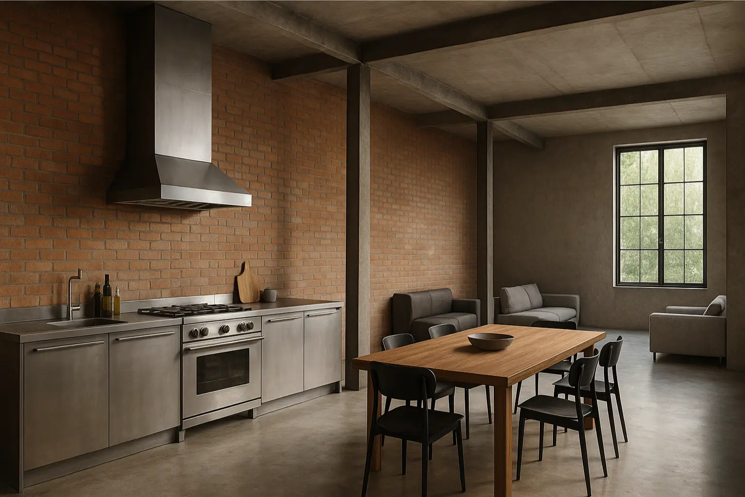 Cocina abierta con espíritu industrial 2